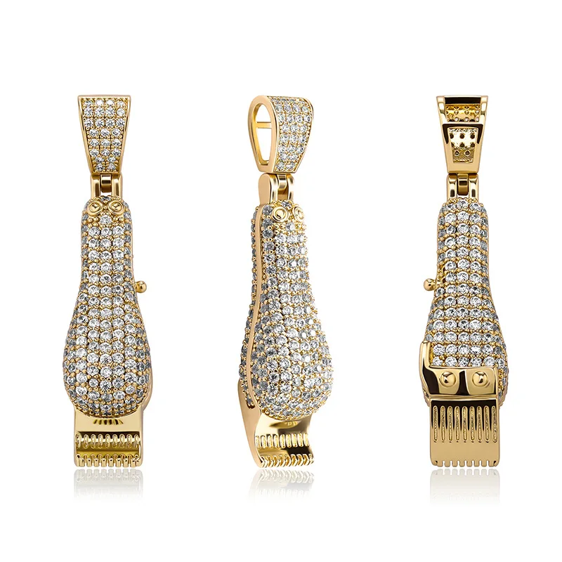 Iced Out Hair Clipper Pendant Necklace CZ Zircon Full Paved Barber Style Hip Hop Jewelry Streetwear Chain Accessories