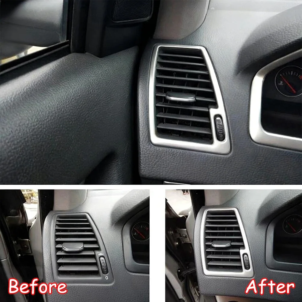 2pcs L&R Silver Console Air Outlet Vent Trim Kit For Volvo XC90 2003-2014 Carbon Fiber Epoxy Resin Interior Upgrade Auto Part