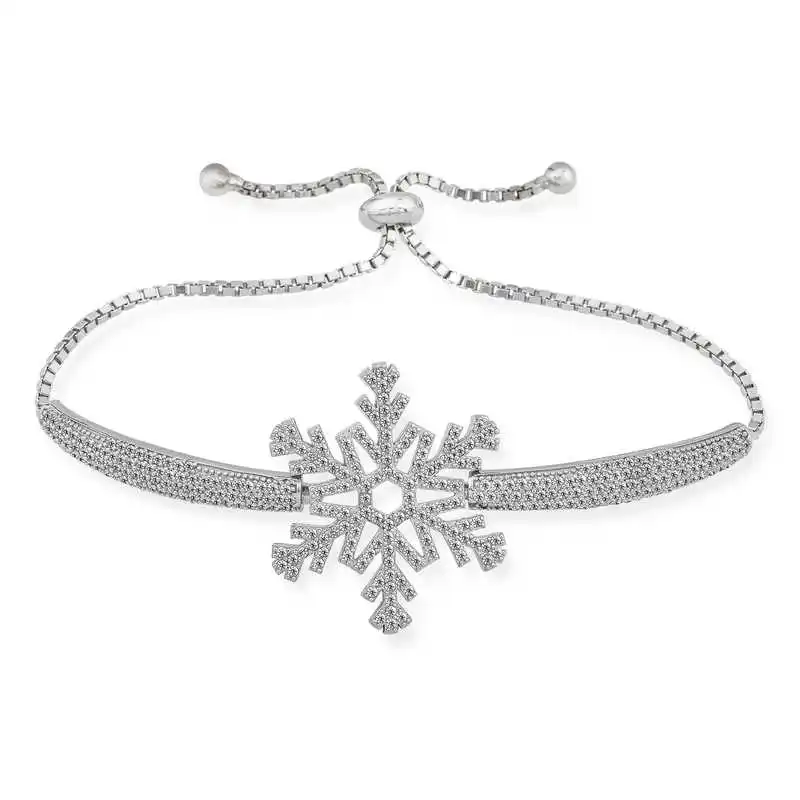 Silver Snowflake Women's Bracelet Zircon Stone 925 Sterling Jewelry Wedding Party Birthday Gift - Box -for-Laides-fashion