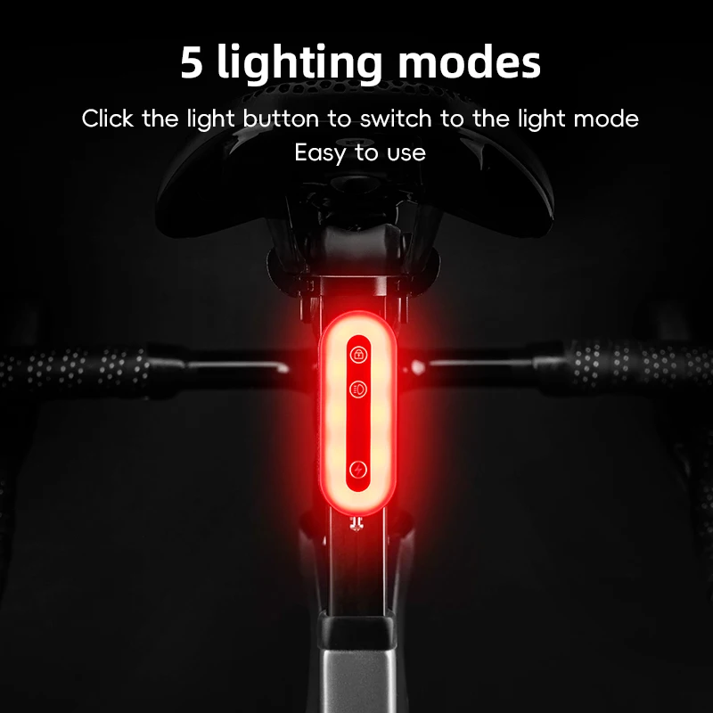 ROCKBROS Bicycle Rear Light Bluetooth Smart Lock Light Dual Function IPX6 Waterproof 5 Lighting Modes Type-C MTB Bike Tail Light