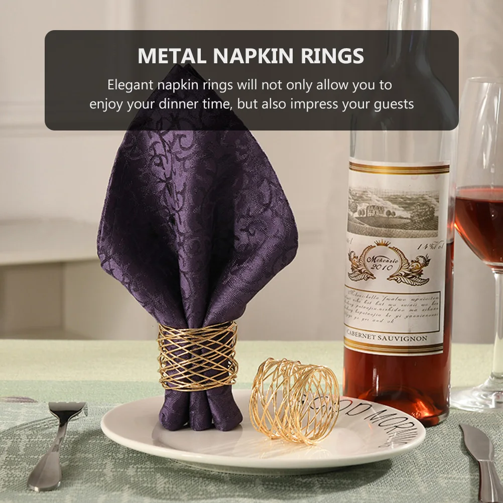 

6pcs Metal Iron Wire Design Creative Elegant Metal Napkin Ring Napkin Ring Tableware For Holiday Party Dinner Gift Gold