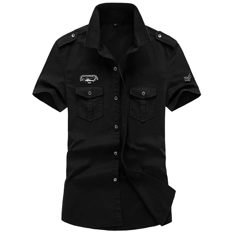 2023 Military Shirt Men Tactics Short sleeve Summer Tops Solid color High quality 100% Cotton Pocket 5XL Plus size Man Clothes