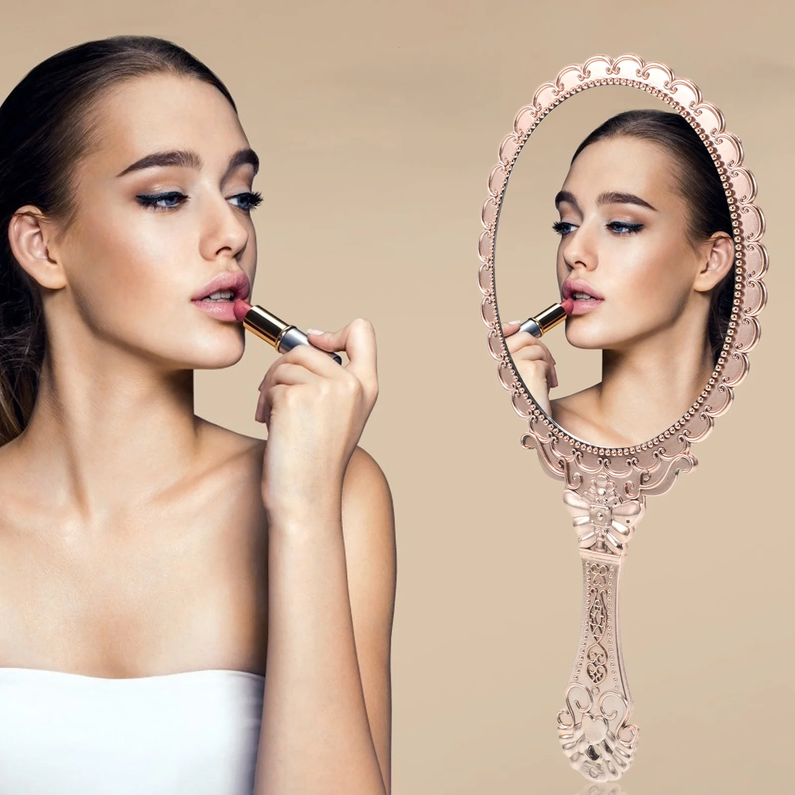 

3Pcs Elegant Vintage Hand Mirror Floral Pattern Compact for Travel and Office Makeup Hairdressing Hand Mirror Handheld