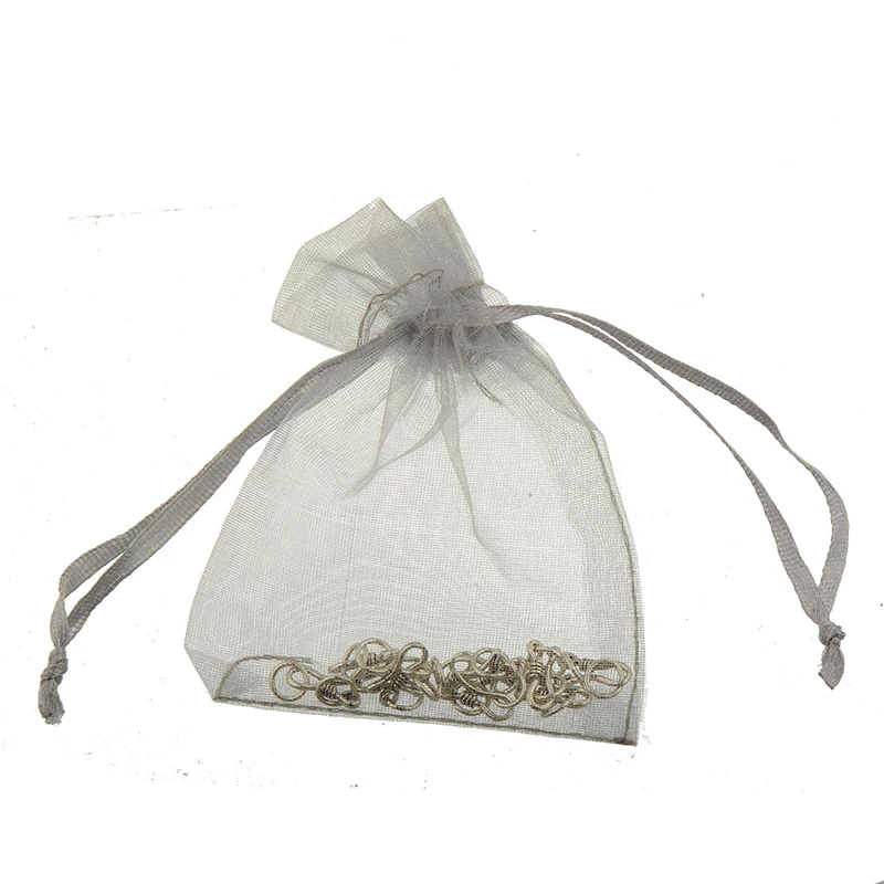 Confezione per orecchini per esposizione decorativa in organza 50 pezzi sottile morbido lucidità grigia non sigillata regali per amici sacchetti per gioielli piccoli eccellenti