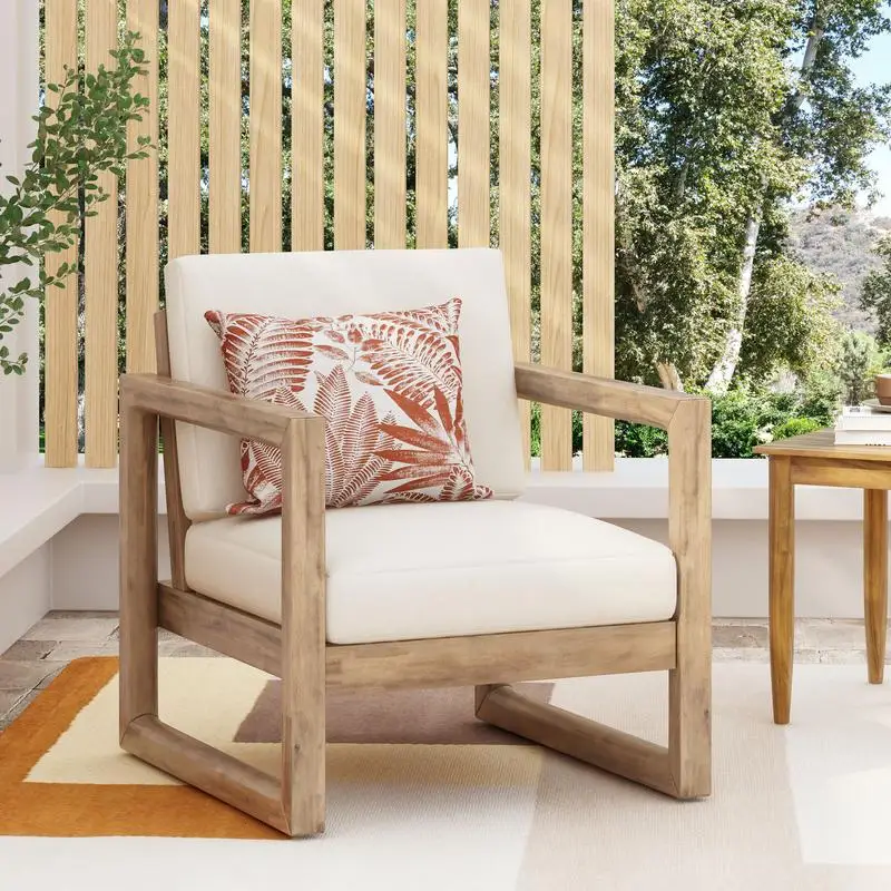 Outdoor Acacia Wood Patio Chair with Waterproof Thick Cushions for Deep Seating - Ideal for Porch, Garden, Backyard, and