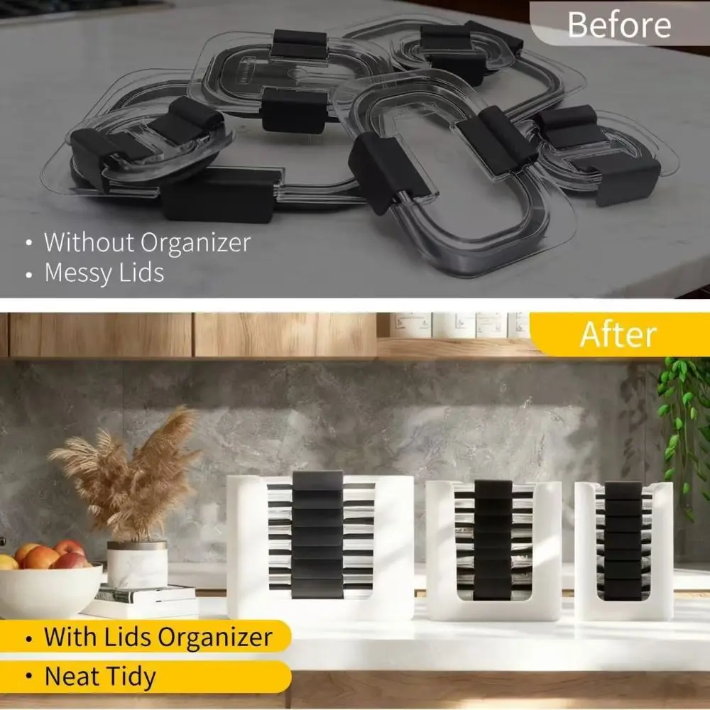 Organizador de tapas para contenedores de alimentos, 3 piezas, capacidad para 24 tapas, para tapas de recipientes de 4.7 y 3.2 tazas, y tapas de loncheras de 1.3 tazas, para Rubbermaid Brilliance