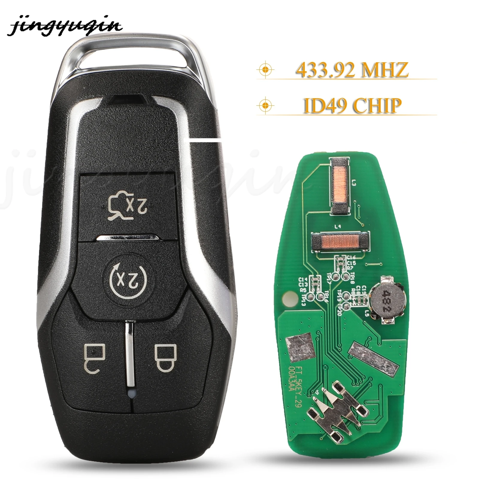 

jingyuqin 4 Buttons Remote Control Car Key Fob 433.92/434MHZ 868Mhz ID49 Chip For Ford Mustang Edge Explorer Fusion Mondeo Kuka