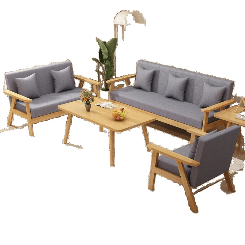 Sofa small apartment living room is simple and modern, simple rental room with double fabric sofa