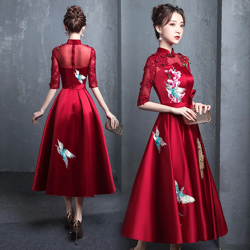 1pcs/lot Embroidery vintage style woman Chinese Vintage Traditional Wedding Cheongsam Elegant Evening Party Gowns