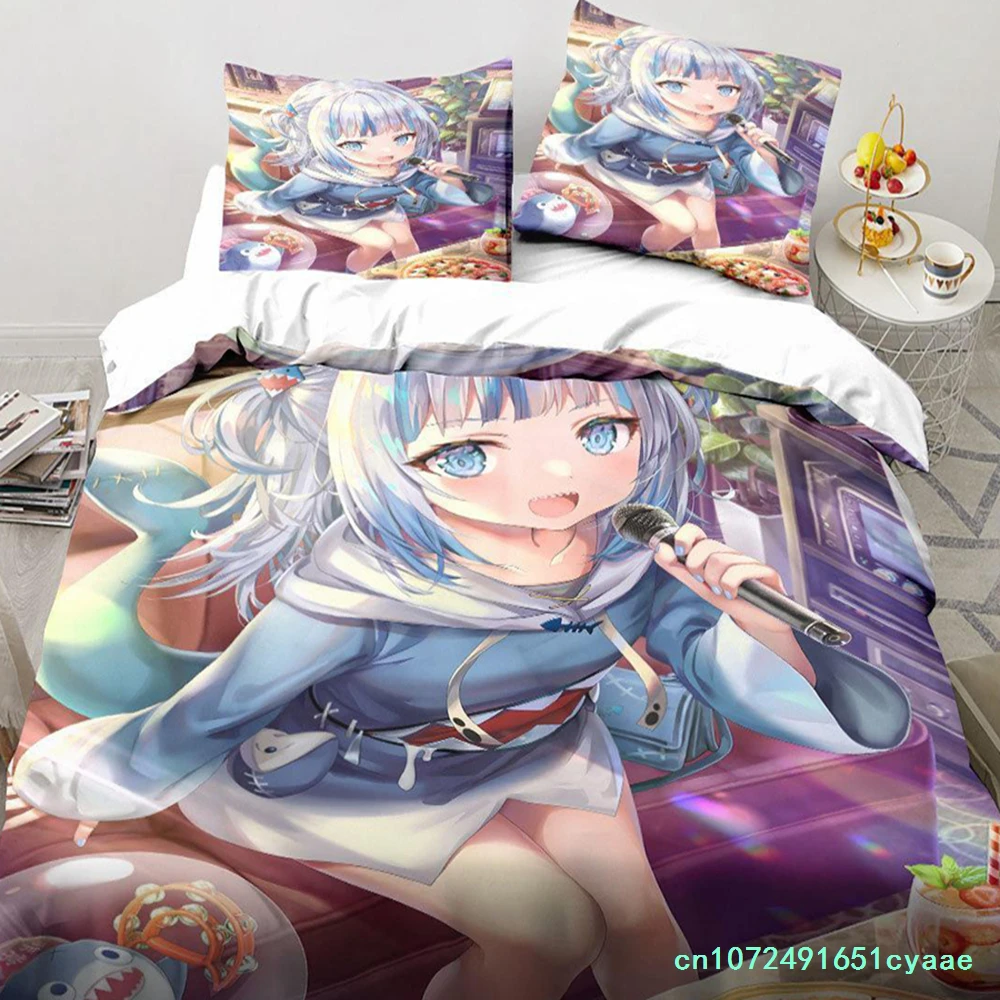 Kawaii Gawr Gura Cute Girl My Angle King Twin Double Child Bedding Set Microfiber Or Polyester 3D Print Anime Duvet Cover Set 6