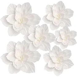6PCS Paper Flowers Artificial Wall Decor 3D Tissue Paper Flowers Wedding Birthday Room Decor White Ivory Bridal Baby Shower
