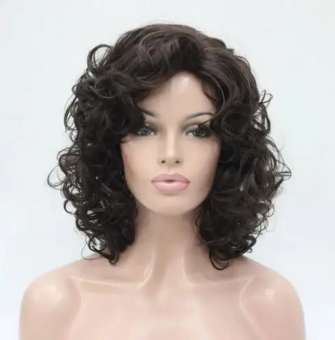 New Fashion 40cm Length Chestnut Dark Brown Curly Women's Synthetic Hair Wig