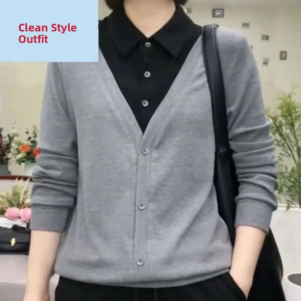 Casual Loose Long Sleeve Women's T-shirt Spring Autumn Style Bottoming Shirt Fake Two-Piece Hoodie Small Size Cover Belly