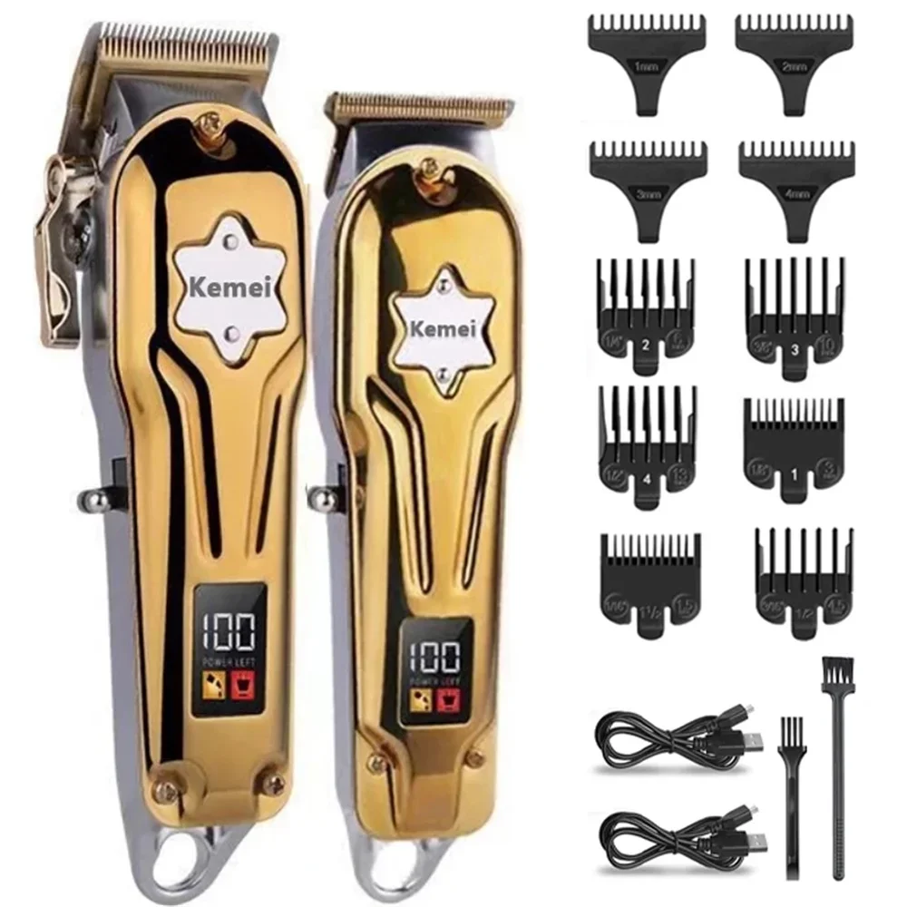 

KM-2011 Full Metal Barber Shop Set Professional Hair Clipper Men Electric Beard Hair Trimmer Rechargeable Haircut Machine 2000mA