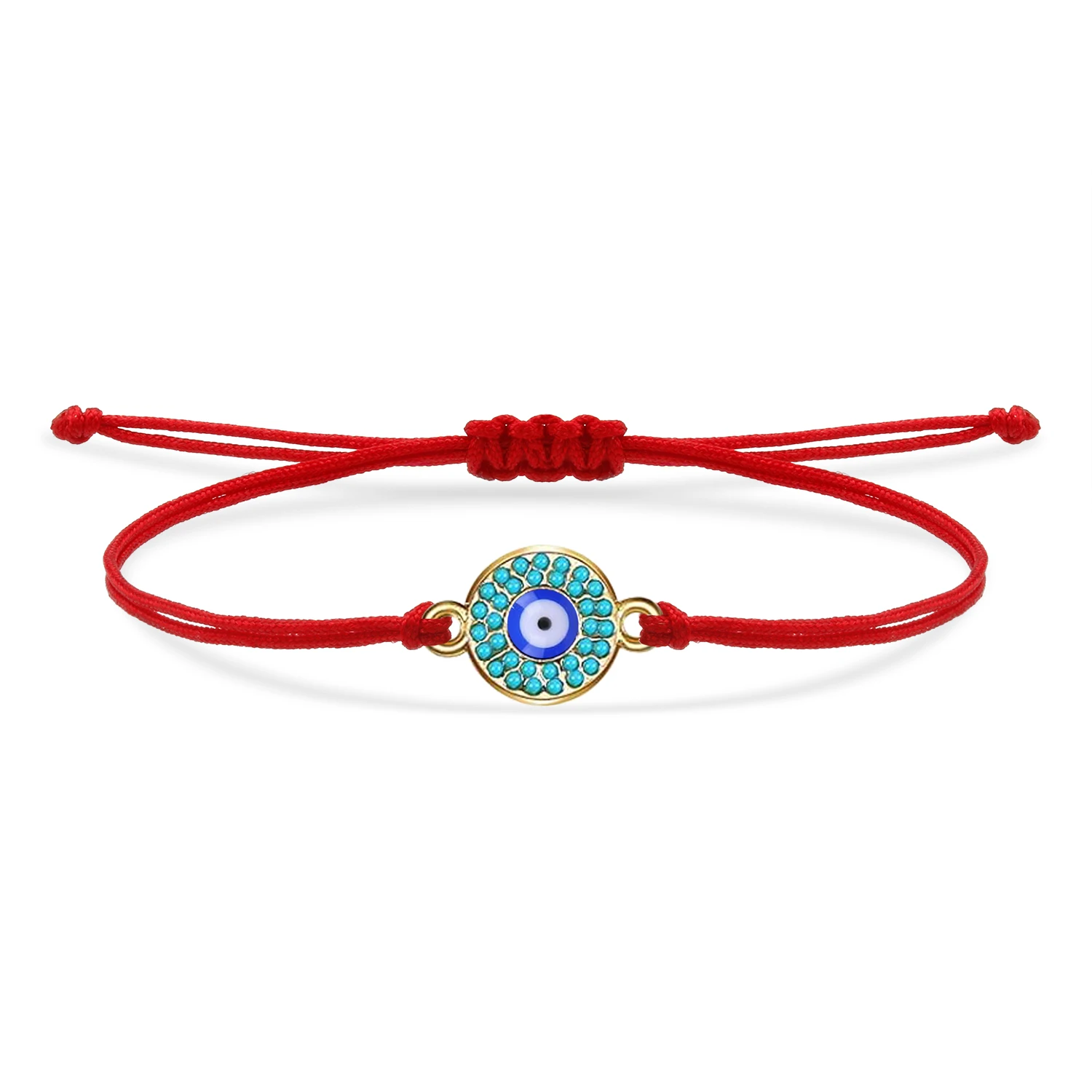 Zinc Alloy Round Turkish Nazar Evil Eye Charm Bracelet Women New Fashion Blue Stones Red String Handmade Adjustable Jewelry Gift