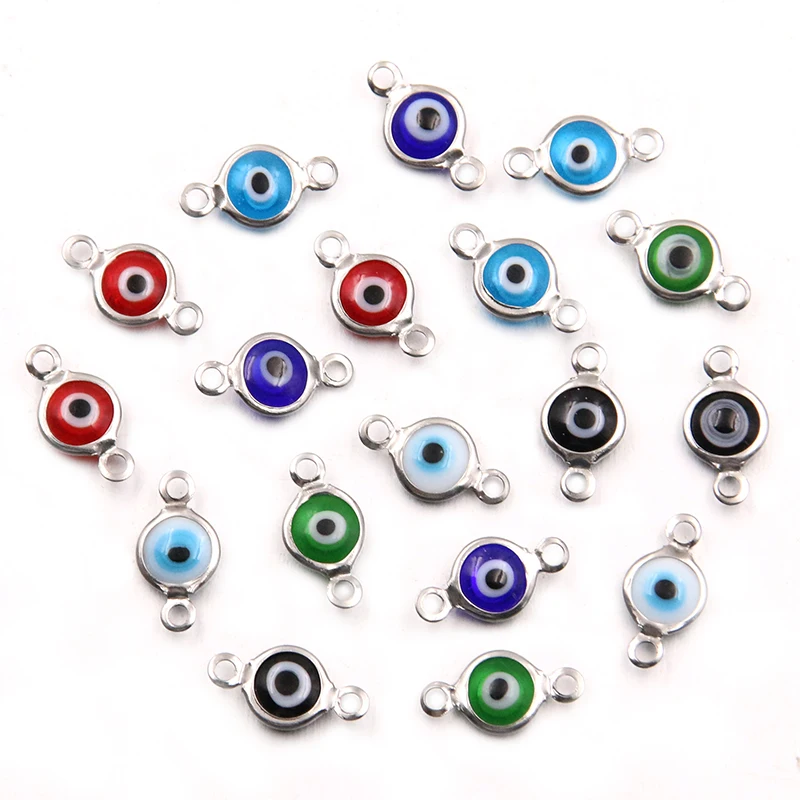 10Pcs 7X13mm 6 Color Stainless Steel Round Eye Connector Pendant DIY Bracelet Necklace For Jewelry Making Accessories