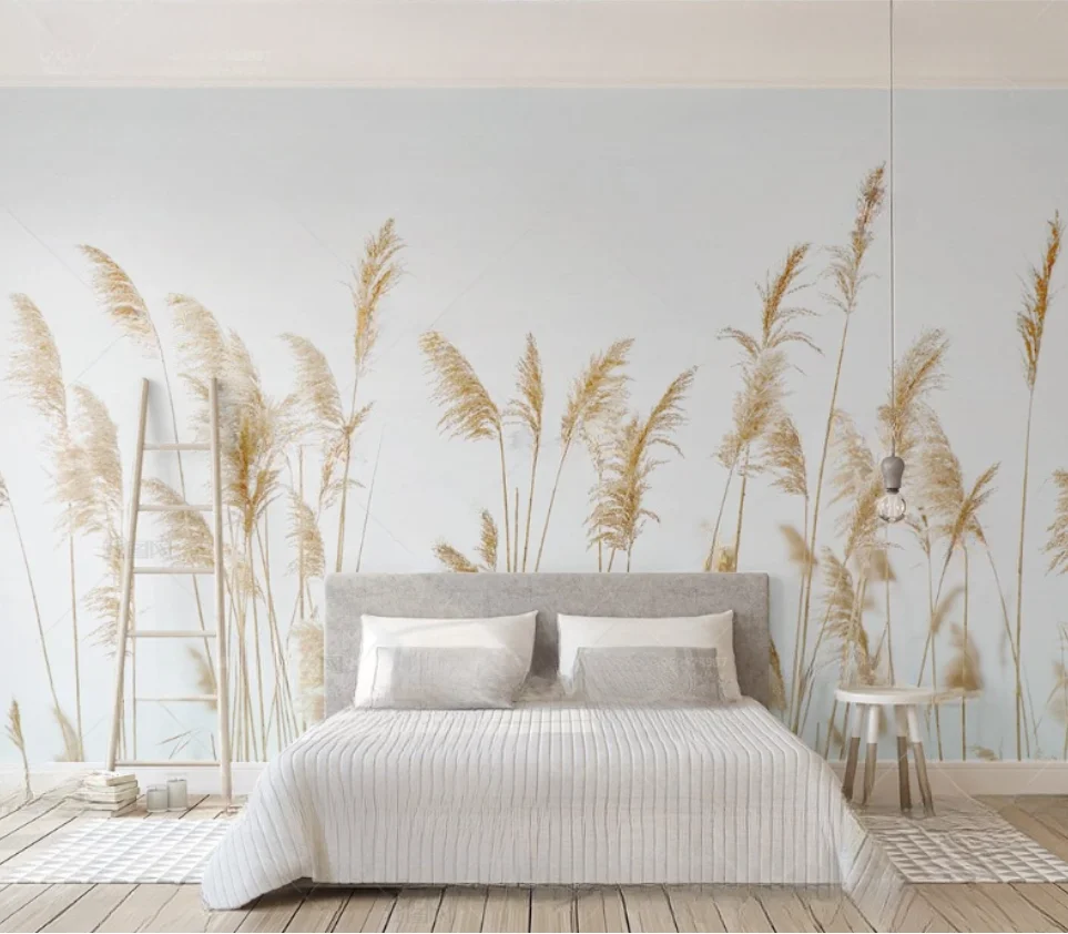 

Фотообои на заказ 3d скандинавские минималистичные цветы травы Little Fresh Reed Bird фон для отеля декоративные 3d обои