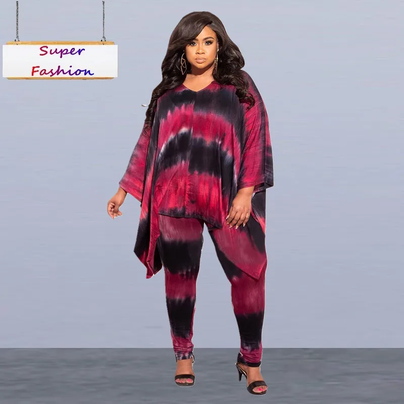 

XL-5XL 2022 autumn Plus size two piece set women fashion loepard tie dye long sleeve top and pant suit Wholesale dropshopping