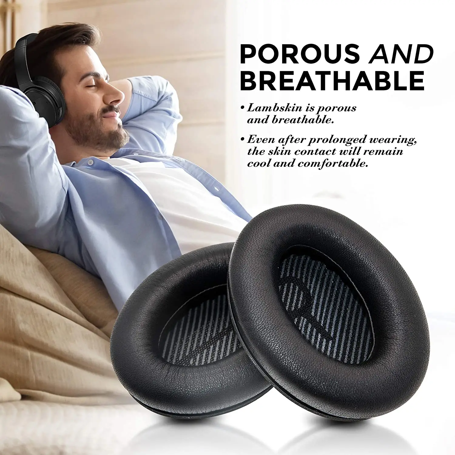 Lambskin Ear Pads Cushion, Replacement Sheepskin Earpads for Bose QC 35 II QC35 QC35ii QC25 Quiet Comfort Headphones