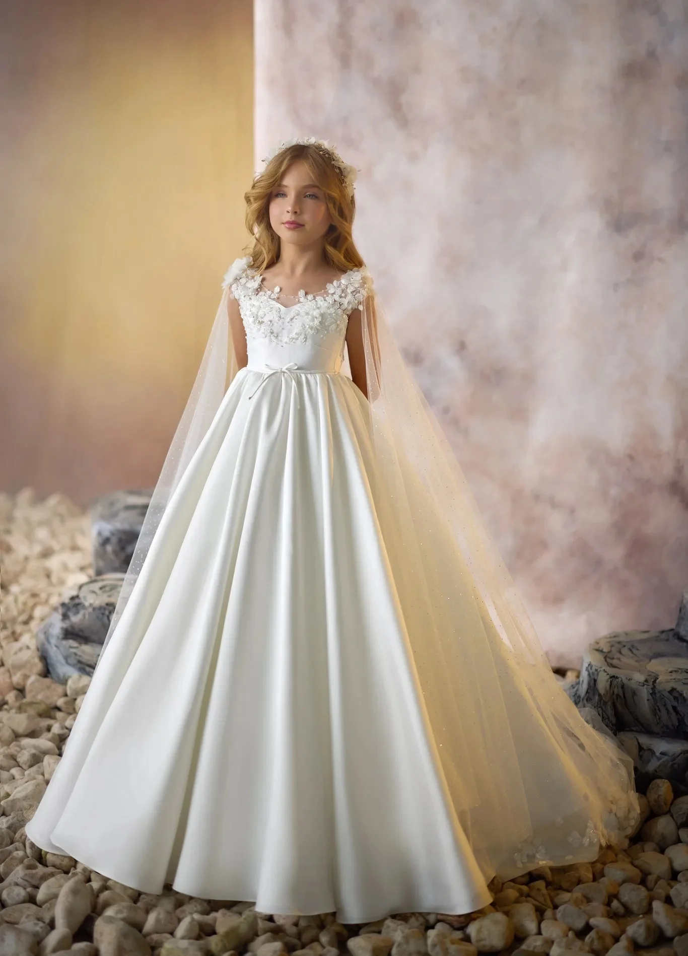 Customized Elegant Flower Girl Dresses For Wedding Appliques Sparkly Sequins Beading Shawl Formal Events Bridesmaid Prom Gown