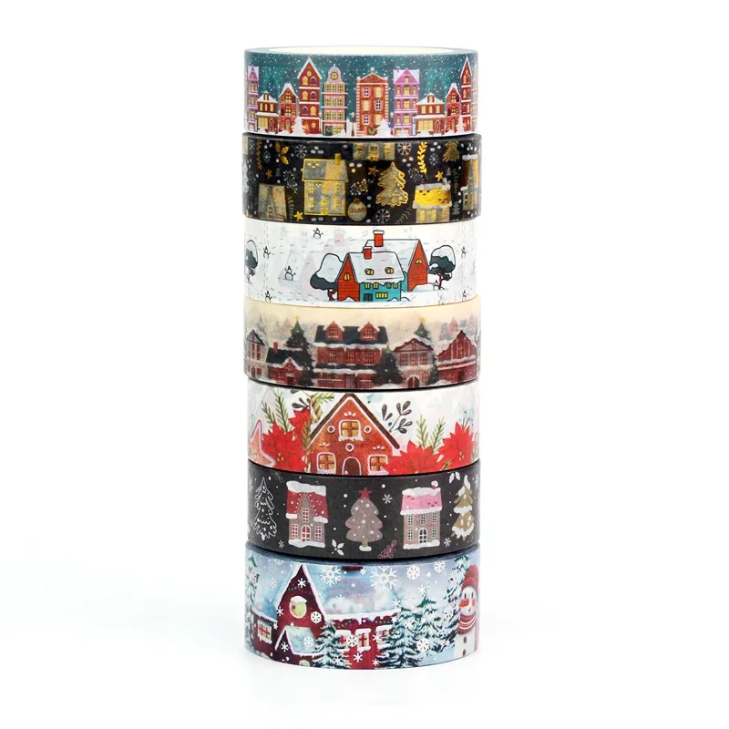 NEW 1X 10M Decor Christmas Houses Washi Tape Set for Scrapbooking Adhesive Masking Tape Cute Journaling Kawaii Papelaria