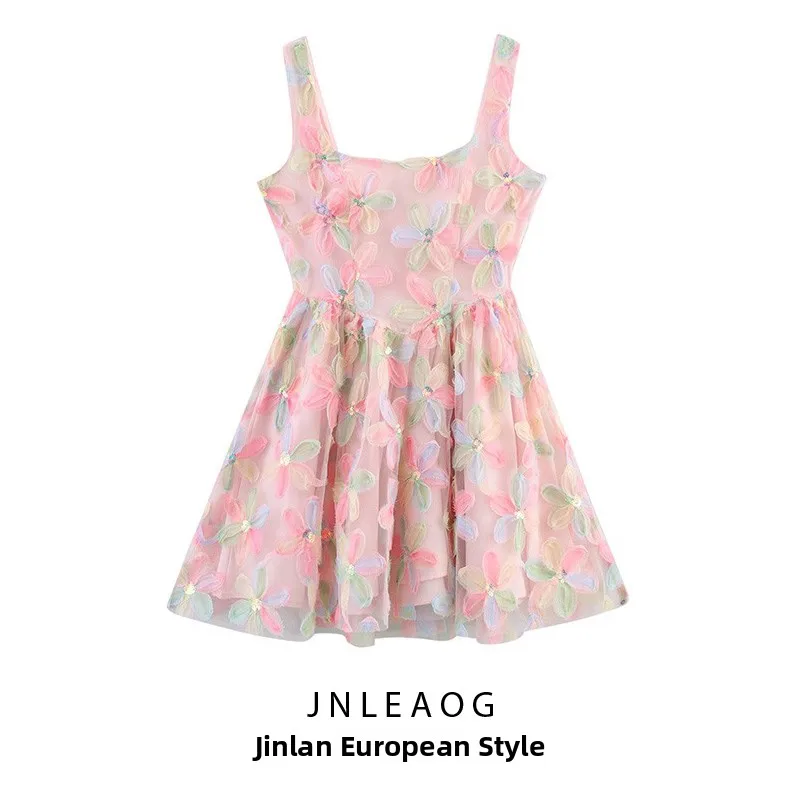 Vestido E JNLEAOG Primavera Novo Estilo F Doce com Cinto Saia em A de Cintura Alta em Fibra de Poliéster Sem Ma...