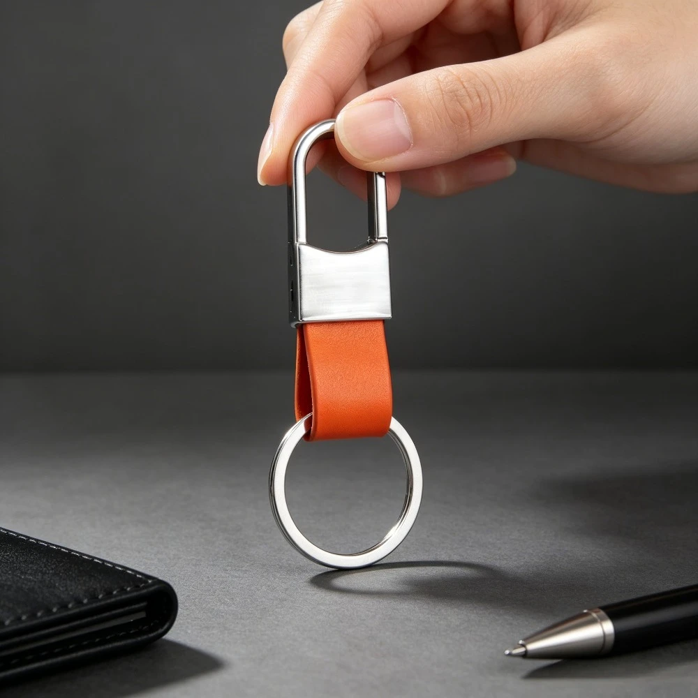 Minimalistischer Leder-Schlüsselanhänger mit Metallkarabiner – Schlüsselring für Herren, elegant, geschäftlich, langlebig, Anti-Verlust, zum Umhängen, Geschenk – Detail 4