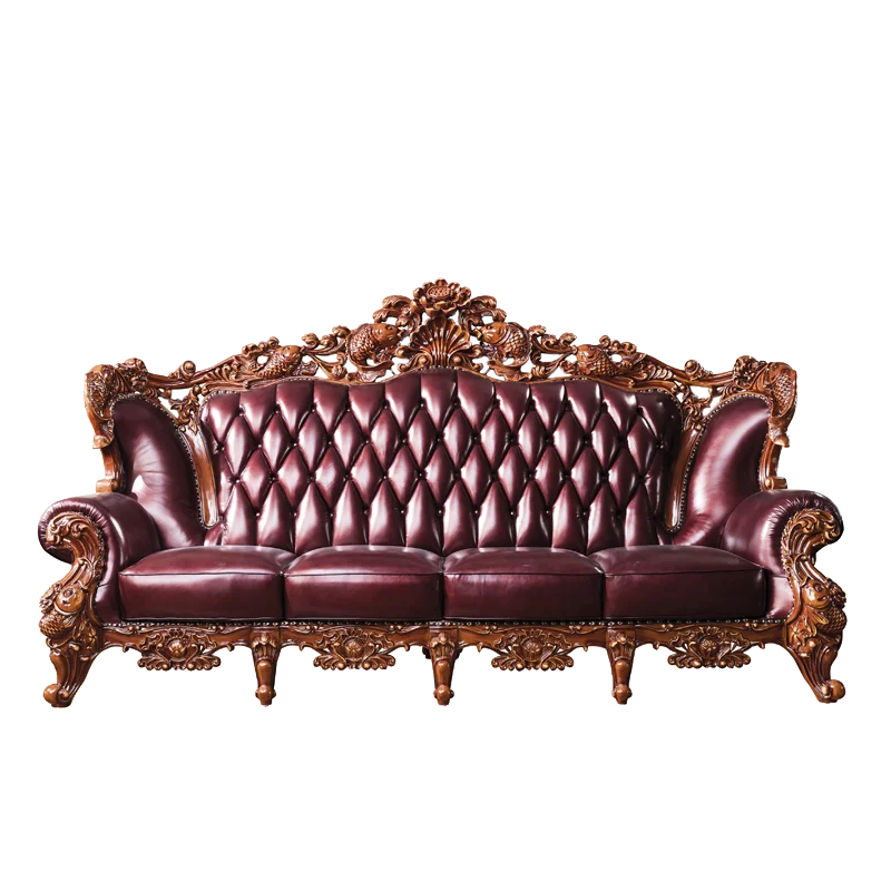 

leather sofa 123 combination first layer cowhide sofa combination hotel villa American luxury solid wood sofa