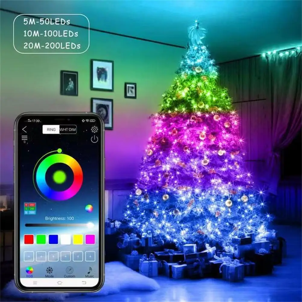 LED String Lights 2700K 25lm Adjustable Brightness Speed APP Control Fairy Lights For Christmas Party Wedding Decoration