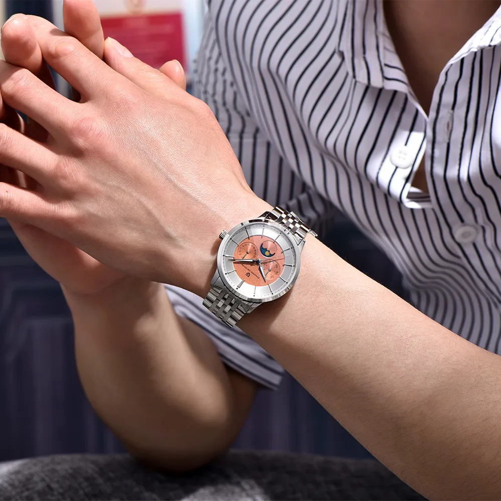 Pagani Design Neue Herrenuhr, Wochenanzeige, Edelstahl, Herren-Quarzuhr, 100 m wasserdicht, große Geschenkbox, exquisite Verpackung