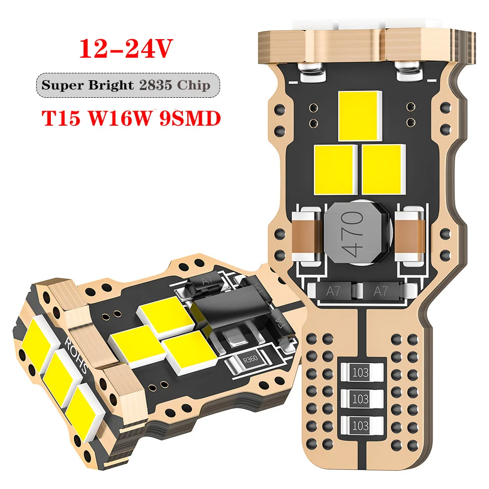 DXZ 2pcs T15 W16W LED Bulb 2835 9-SMD 6000K Canbus T16 921 912 Car Reverse Lights Error Free Backup Auto Signal Lamp White 12V
