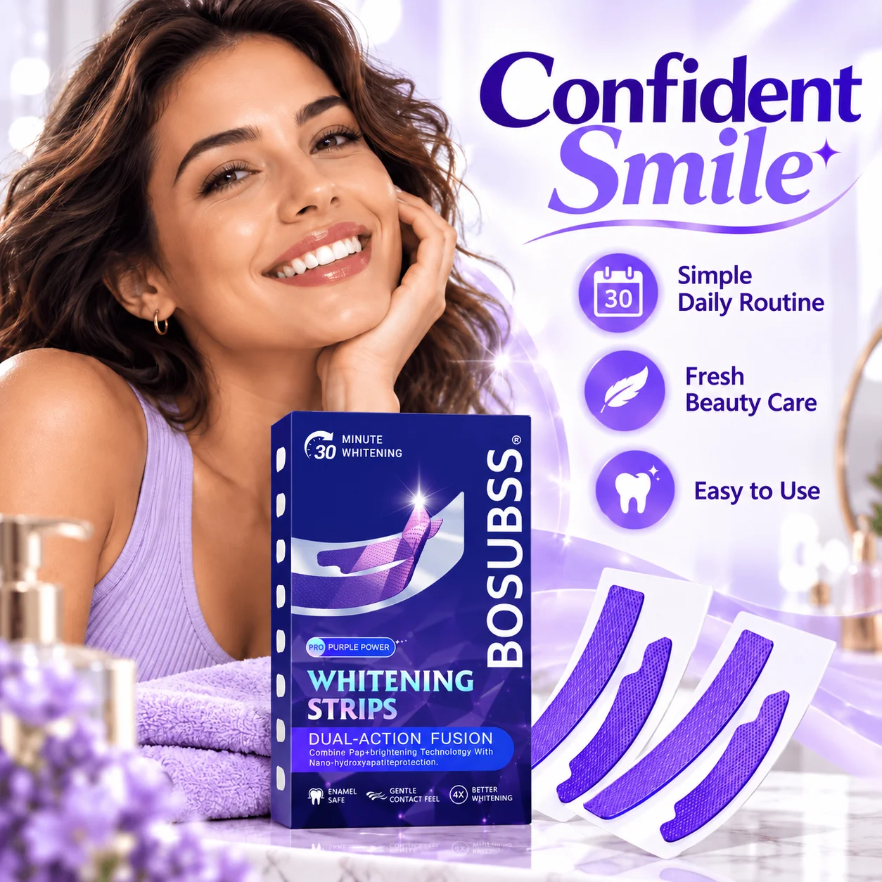 2 Pairs Teeth Whitening Strips Smile Care Strips Non‑Sensitive Gentle whitening removes stains Home Oral Dental Care