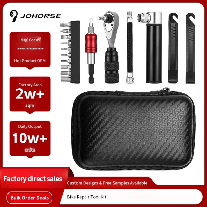 Bike Repair Tool Kit with Tire Repair Set Pump and Wrenches for Mountain Bike