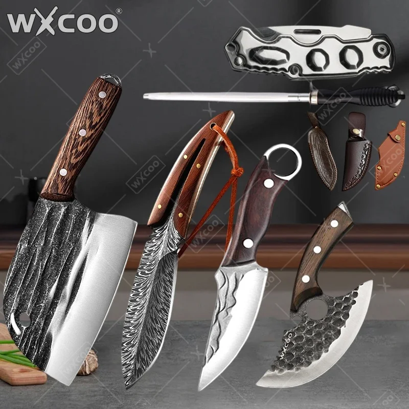 WXCOO Stainless Steel Kitchen Knives Household Cooking Bone Chopping Utility Hand Forged Cutter Chef Fruit Bottle Opener