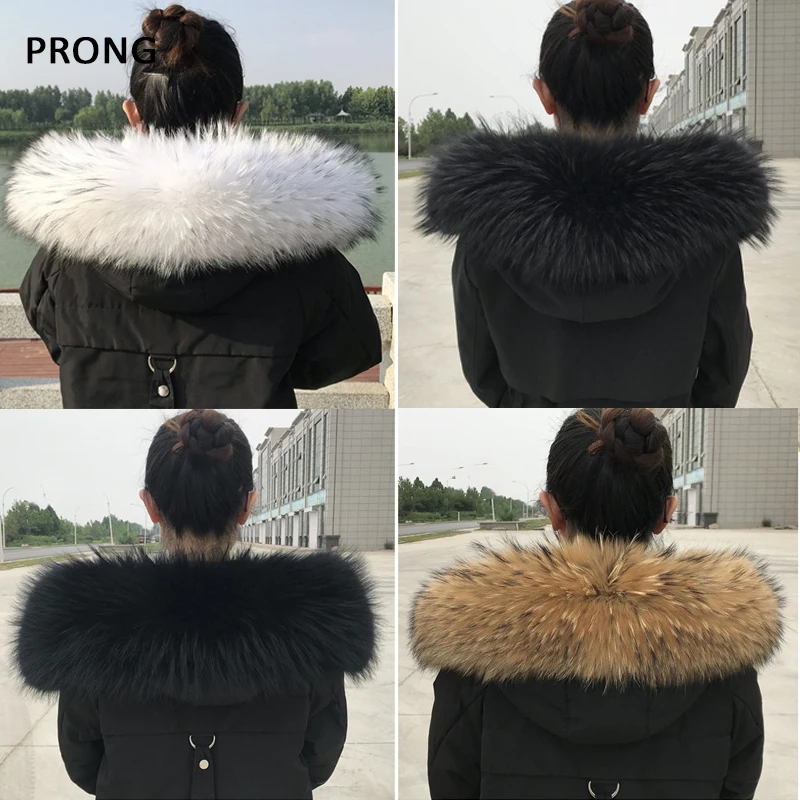 

Real Raccoon Fur Collar Winter Down Coat Parkas Hood Fur Trim Decor Luxury Warm Fur Scarf Women Genuine Fur Shawl Large Scarves