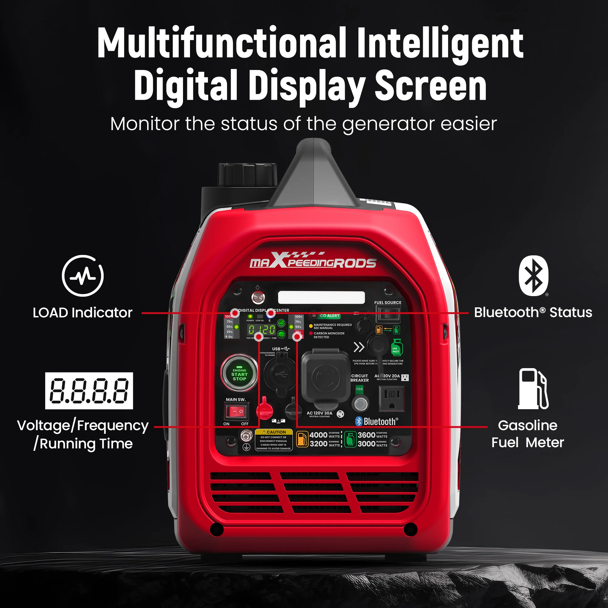4KW Portable Dual Fuel Generator Inverter LPG/Gas Bluetooth-compatible E-Start 58dB Portable Power Generator