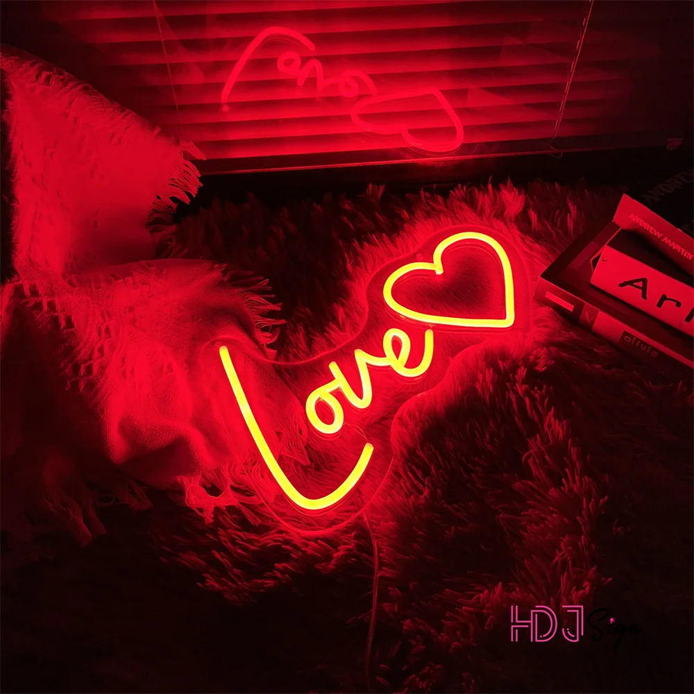 Love Heart Neon LED Sign Wedding Decoration Wall Hanging Neon Sign LED Lights Aesthetic Room Decor Neon Lights Anniversary Gifts