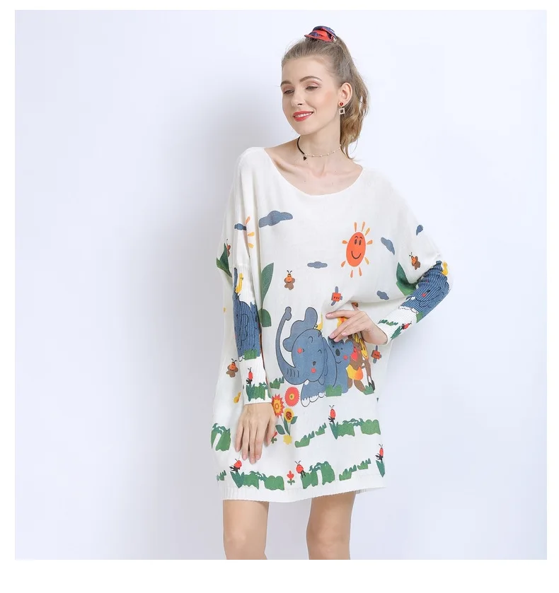 

Loose Fit Women's Knitwear 2025 New Arrival Elephant Print Pullover Sweater for Spring Autumn