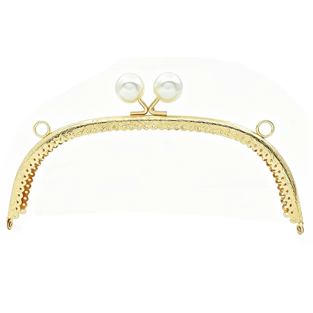 DIY Embossed Metal Kiss Clasp Frame Curved Shape Pearl Bead Lock Purse Frame Pre-punched Holes Bag Hardware Sewing Project