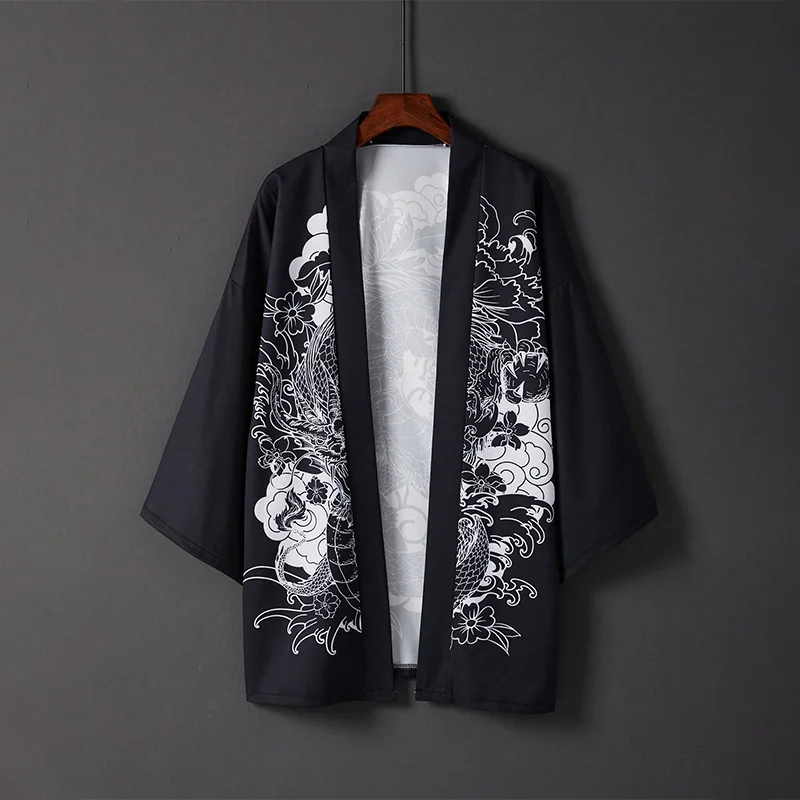 Chinese Style Retro New Chinese-Style Improved Hanfu Dragon Robe Print Kimono Cardigan Summer Loose Beach Cover-Up Bathrobe Sun Protection Clothing
