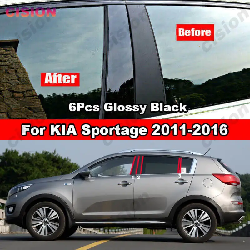 

For KIA Sportage 2011-2016 Mirror Effect Car Window Door Column BC Pillar Post Cover Trim Black Carbon Fiber PC Material Sticker