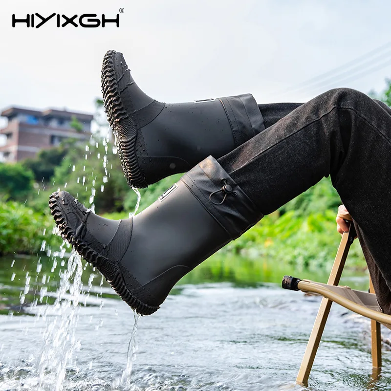 Men's Women High-End Rain Boots Closed Rainproof and Waterproof Mid Calf Length Non-Slip Drawstring Rubber Boots Big Size 36-51 view 4