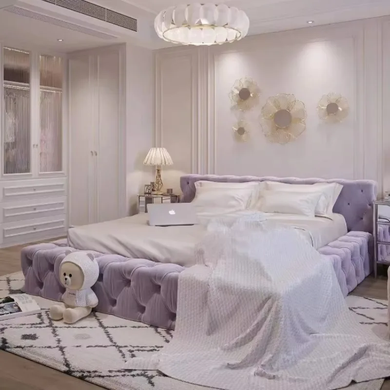 

Queen Luxury Velvet Bed Bedroom Designer Fabric Big Modern Adults Double Beds Loft Floor Princesse Cama De Casal Furniture Home