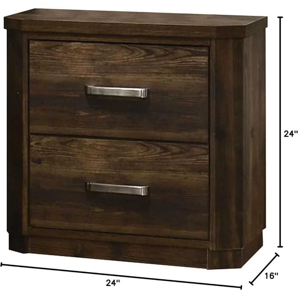 

Solid Wood Nightstand with 2 Drawers, Walnut Bedside Nightstand, No Assembly Required
