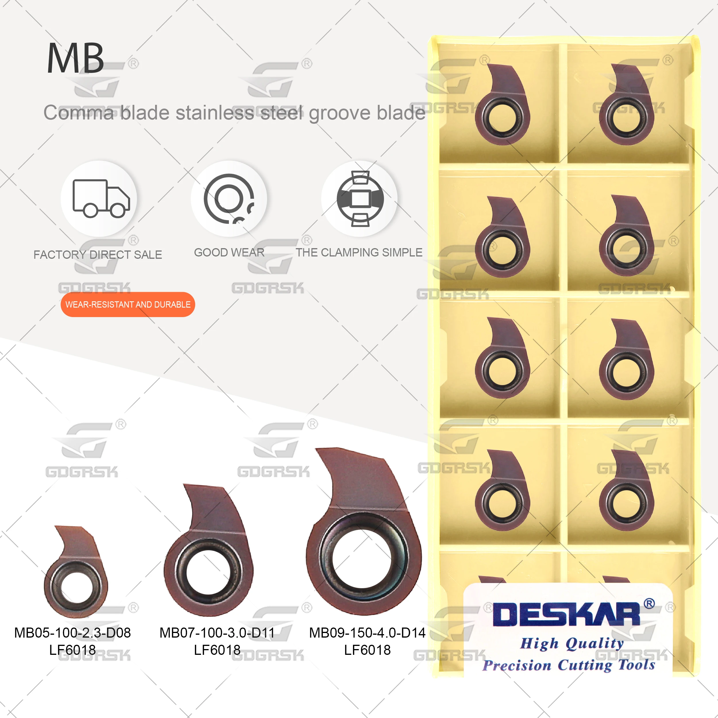 Deskar-cnc Torno Ferramentas Mb051002.3-d08 Lf6018 Comma Blade Mb05 Mb07 Mb09 Series Interno Pequeno Diâmetro Carbide Grooving Insert
