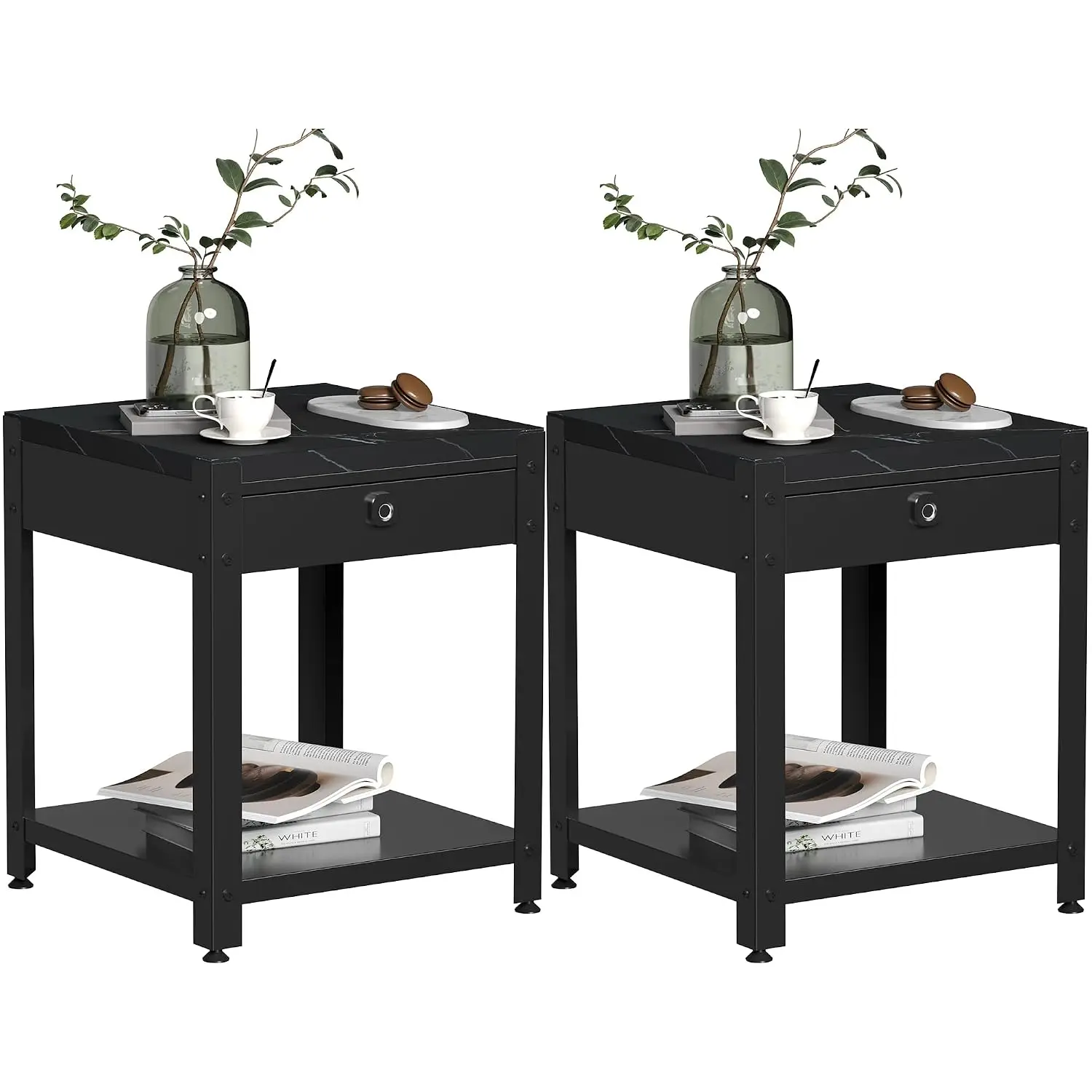 Biometric Nightstand with Hidden Fingerprint Lock Drawer, Modern End Table for Bedroom & Living Room, Black 2 Pack, Customized