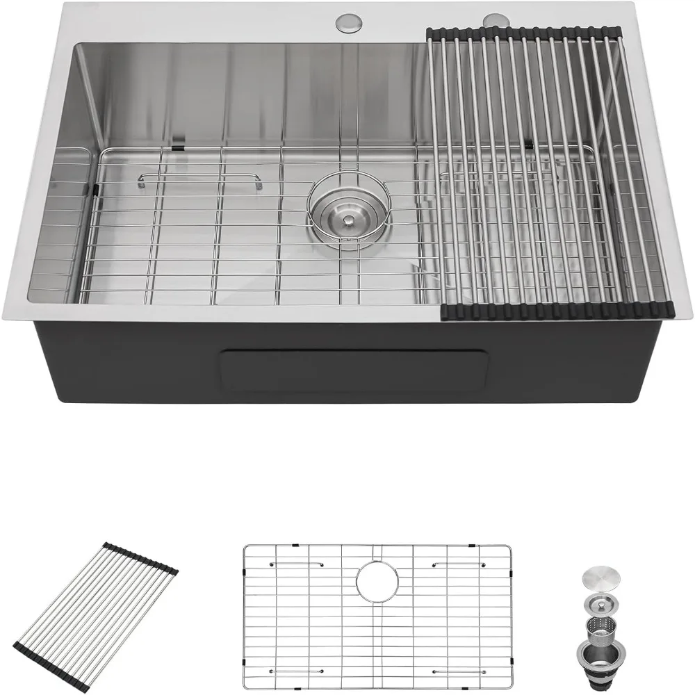 

28-дюймовая кухонная мойка из нержавеющей стали с верхним креплением — раковина ручной работы 16 калибра 304 с размером 28x22x9