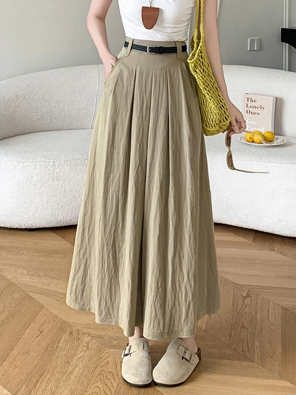 

Свободные широкие брюки для женщин, летние, тонкие, из ледяного шелка, с высокой талией, струящиеся, из льна и хлопка, длинные, весна-осень, из полиэстеровой смеси