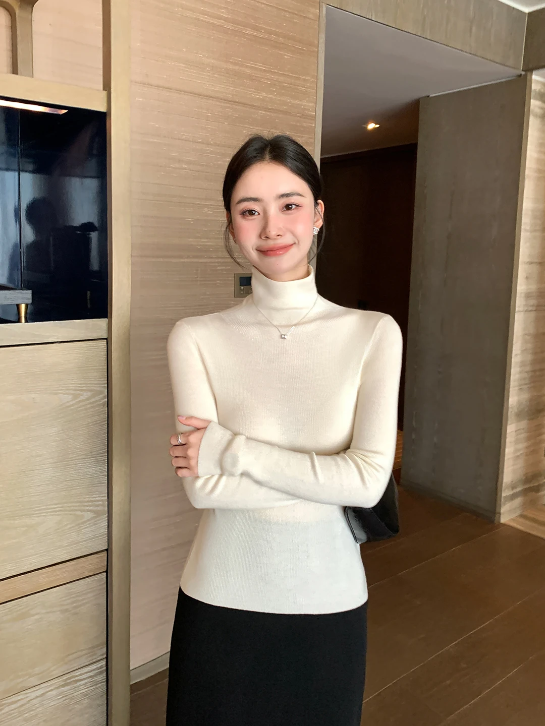 

Maven Lin Women's Slim Fit Camere Knitwear High Collar Basic Sle Casual Faion Office Wear Long Sve V-Ne Top