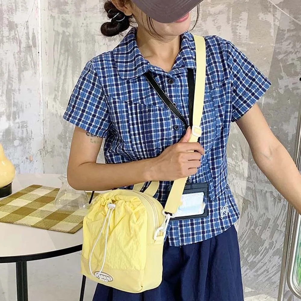 

Large Capacity Drawstring Crossbody Bag Dopamine Solid Color Oxford Cloth Shoulder Pouch Japanese Style Simple